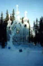 Ice sculpture of an ice cathedral in Fairbanks, Alaska
